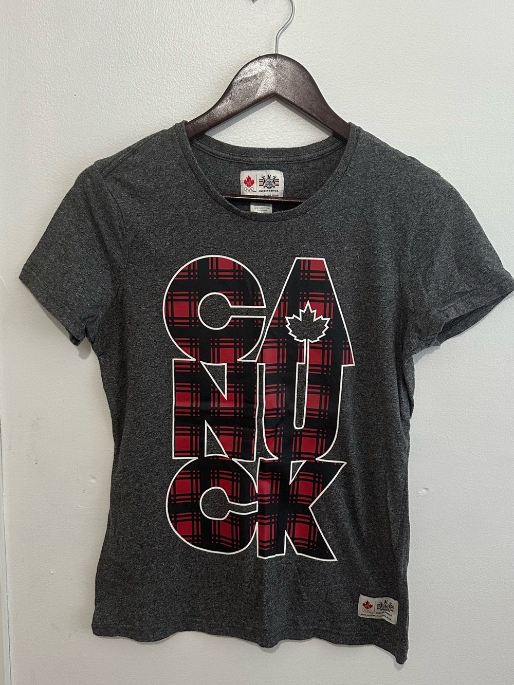 CANUCK Graphic Tee - Dark Gray with Red Plaid